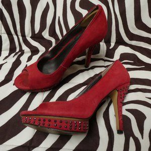 Maroon Suede Studded Platform Heels